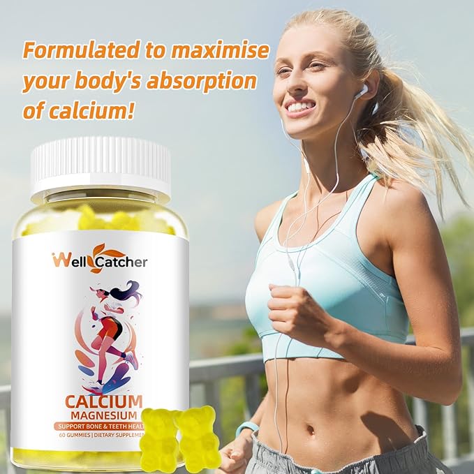 Calcium Magnesium Gummies Adults Kids - Sugar Free Chewable Vegan Algae Calcium Supplements for Women Men Support Plus Bone Strength with Zinc Potassium Vitamin D3 K2 Lemon Flavor 60CT