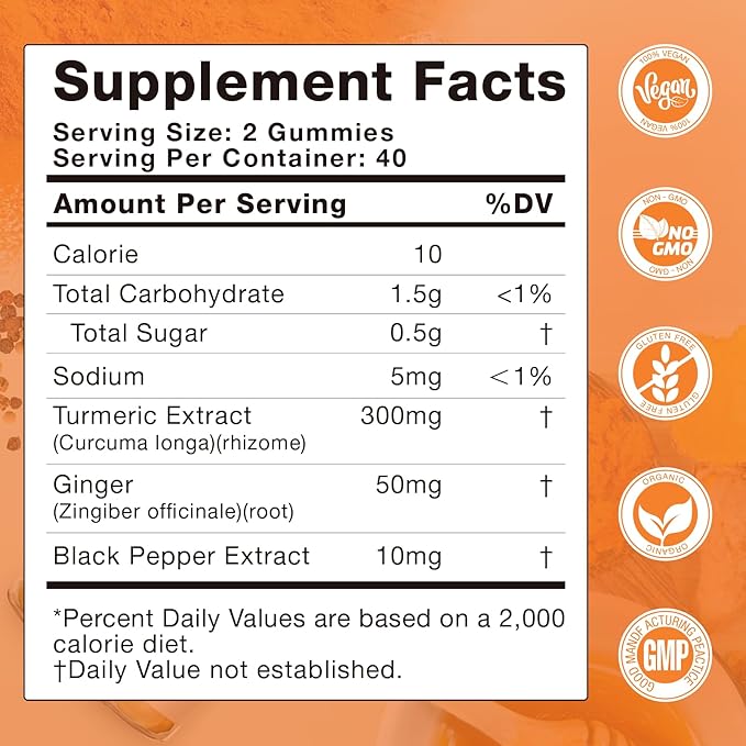 Turmeric Curcumin Gummies with Ginger & Black Pepper Herbal Supplement-400 Count for Adults and Kids - Tumeric Gummy Supplements Vegan, Organic, Gelatin-Free 5 Pack