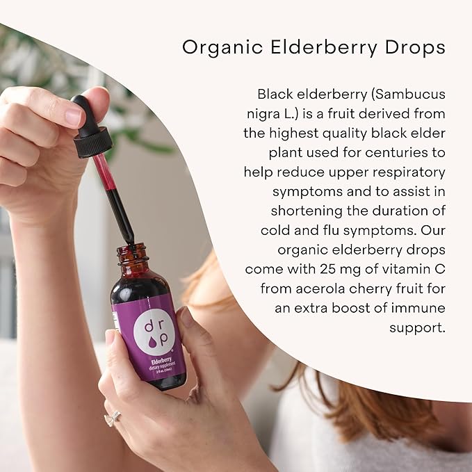 Elderberry Liquid Drops with Vitamin C - Organic, Immune Support for Adults and Kids - Gluten-Free, Vegan, No Artificial Preservatives - 2 Month Supply by Drop Supplements