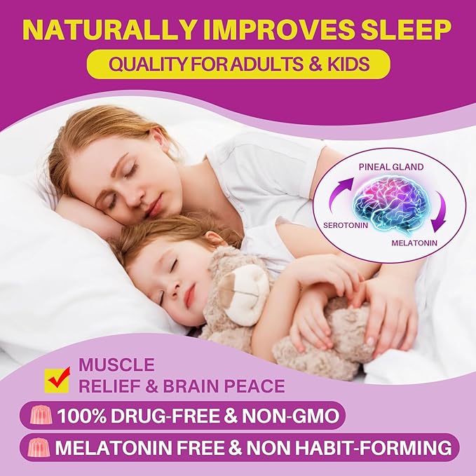 5HTP Gummies for Adults & Kids 8+, Melatonin Free Gummies with Magnesium Glycinate, GABA, L-Glycine, Ashwagandha, Vitamin B6 for Delicious Zzzs, Brain & Muscle Relaxation, 0 Sugar 60 Count (Pack of 2)