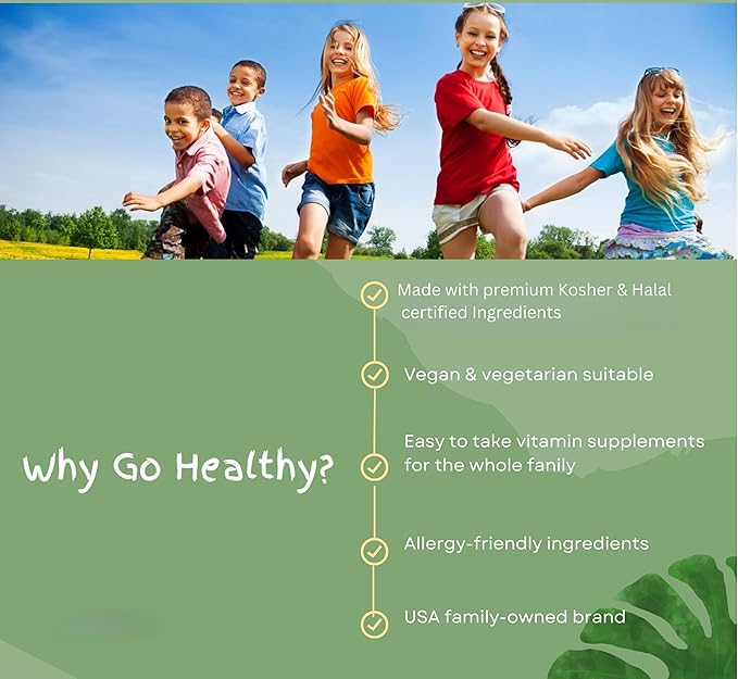 Go Healthy Kids Vitamin D Gummies – Toddler & Children's Chewable Supplement, Growth & Immune Support – Kosher, Halal, Non-GMO, Gluten-Free, Delicious Fruit Flavor - 60 Servings