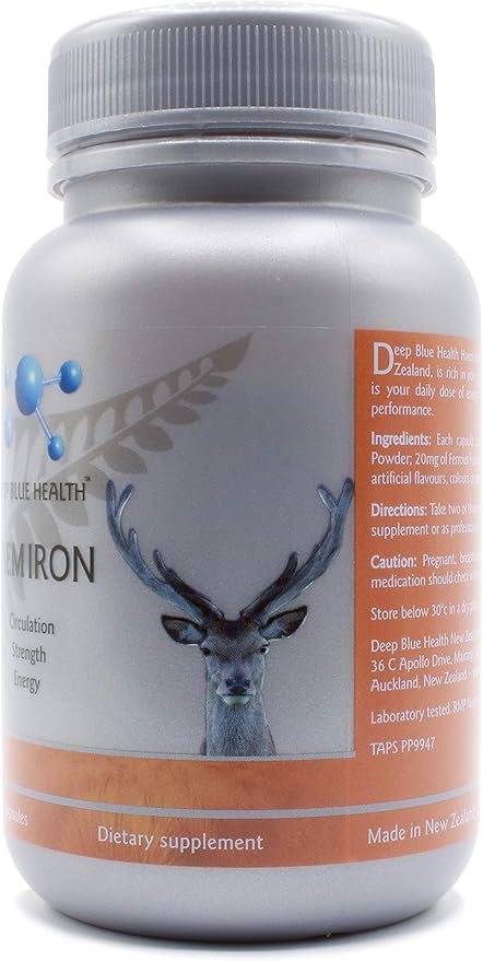New Zealand Heme Iron Supplement - 1000mg x 90 Soft Gel Capsules - Iron Deficiency Supplement for Anemia - Deer Blood w/ Ferrous Fumarate - Supports Energy, Strength and Circulation for Men and Women