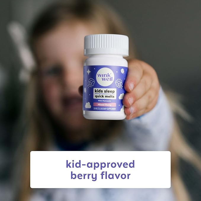Wink Well Kids Melatonin Chewable Melts- Baby Sleep Aid Chews with Melatonin 1mg- Quick Deep Toddler Sleep Aid, Drug-Free-Fast, Non-Habit-Forming Kids Melatonin Dissolve Tablets- 30 Melts