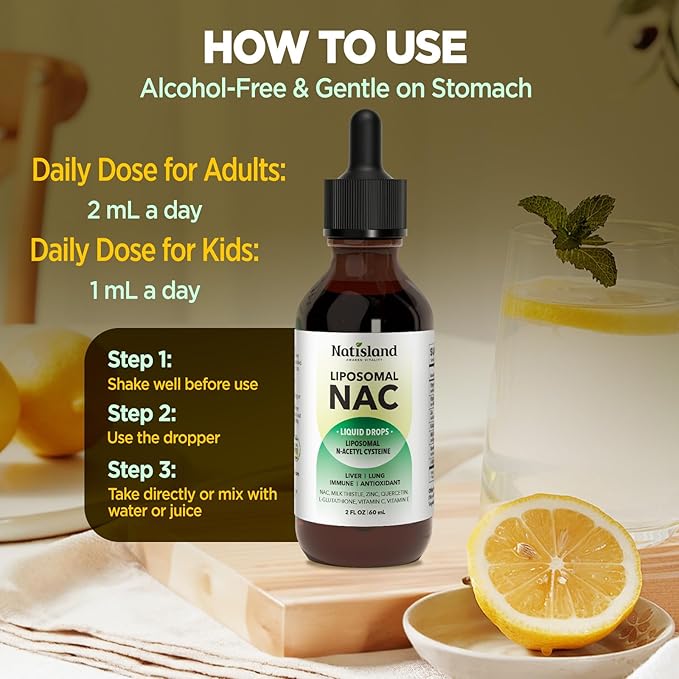 Liposomal Liquid NAC Drops, NAC Supplement N-Acetyl Cysteine, NAC 600 mg with Milk Thistle & Quercetin for Adults & Kids, Liver & Lung Support, Immune & Antioxidant, Skin & Cellular Health, 2 Fl Oz