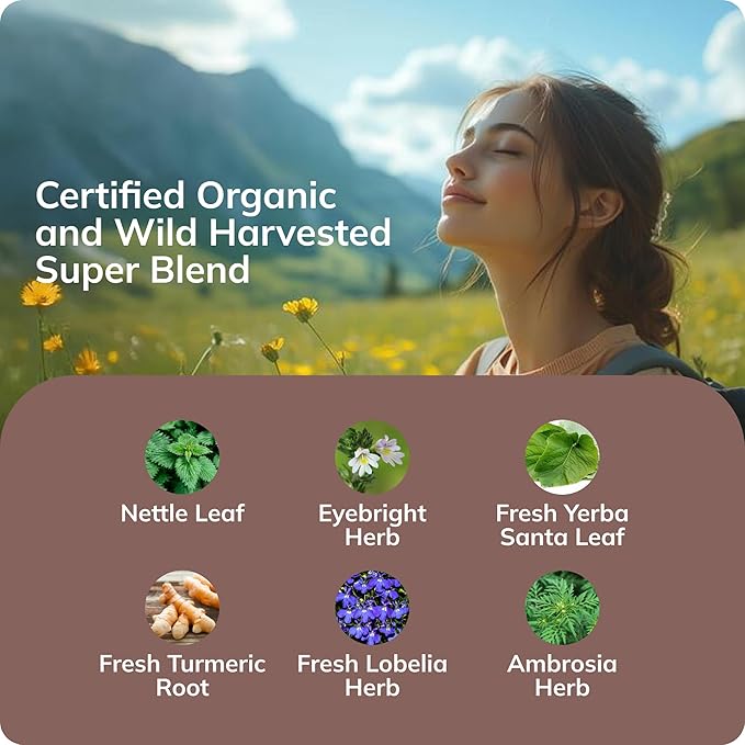 Grama Wellness Organic Natural Allergy Relief Drops for Kids & Adults – Herbal Supplement with Stinging Nettle, Turmeric, Nettle Leaf – Sinus & Immune Support, Non-Drowsy | Made in USA - 30 Servings