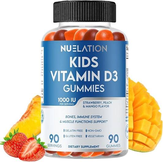 Kids Vitamin D Gummies (90 Day Supply) Vitamin D3 for Kids (1000IU) to Support Strucutre, Muscle Functions & Immune System. Delicious & Vegetarian Vitamin D for Kids