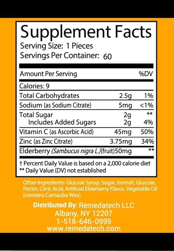 Kids Daily Immune Gummies with Elderberry, Vitamin C, Zinc, Immune Support, Skin Health, Antioxidant Support, for Kids, Elderberry Flavor, 60 Gummies