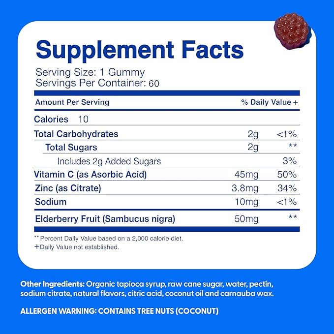 USDA Organic Elderberry Gummies for Kids | Immune Support Elderberry with Zinc and Vitamin C - Gluten Free & Vegan Children's Vitamins - 60 Count | Sambucus Nigra Supplement