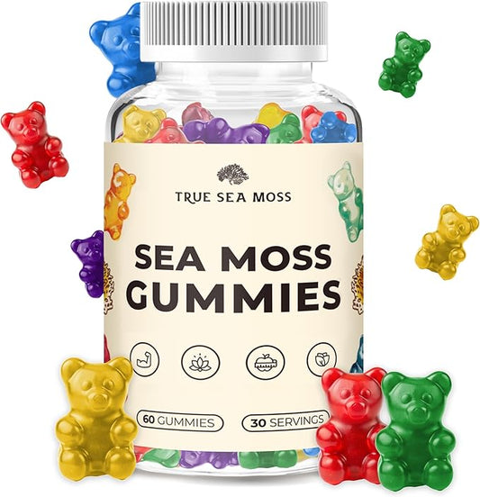 Irish Sea Moss Gummies with Burdock Root & Bladderwrack - Vegan Seamoss Supplement for Women, Men & Kids, Non-GMO, 60 Sea Moss Gummies