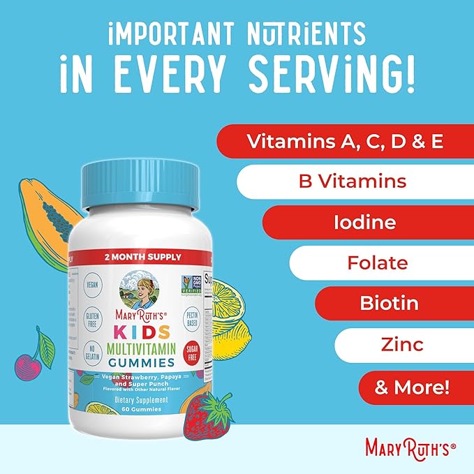 MaryRuth Organics Multivitamin (Strawberry) and Magnesium Calm Gummies (Hibiscus) for Kids | Clean Label Project Verified® | Vitamins for Overall Wellness and Sleep| Vegan, Non-GMO, Gluten Free