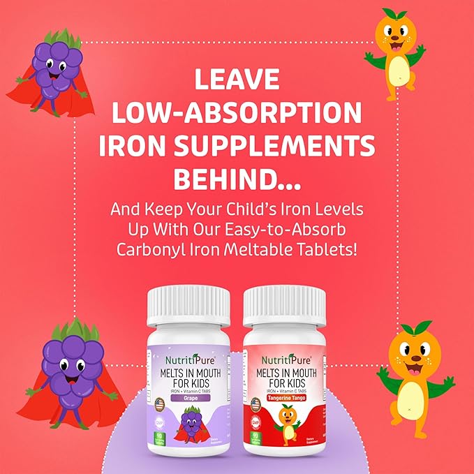 Kids Chewable Iron Supplement, Ferronyl® Carbonyl Iron 9 mg, Vitamin C 30 mg, Grape Flavor, 90 Tablets (1 Bottle)