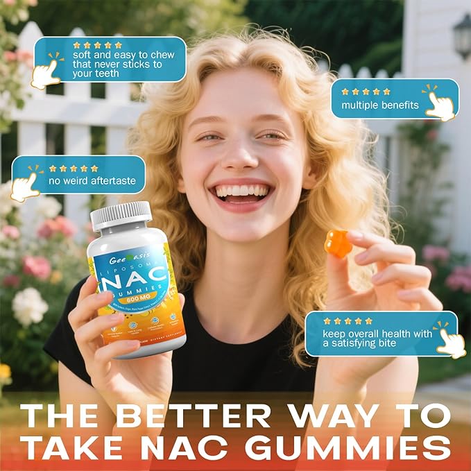 Liposomal NAC Gummies 600mg, N-Acetyl Cysteine Supplement for Kids & Adults, with Turmeric, Ginger, Black Pepper, Immune, Liver & Lung Support, Antioxidant, Sugar-Free Pineapple Flavor, 60 Counts