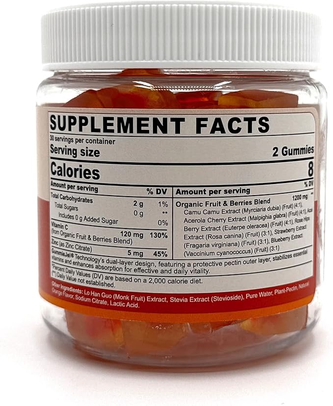 (2 Pack) Whole Food Vitamin C Gummies for Adults & Kids (Made in USA) Zero Sugar, Natural Antioxidants, Bioflavonoids, Organic Chewable Vitamin C Supplement from Berries & Fruits for Immune, Vegan