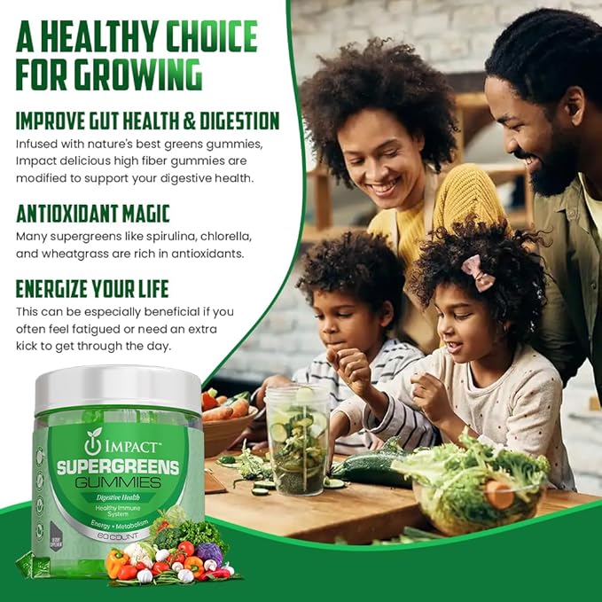 IMPACT Supergreens & Youth Athletic Gummies Bundle – Daily Multivitamin & Superfood Support for Kids & Adults – Fiber, Essential Nutrients, Omega-3, Zinc, & Immunity Boost – Vegan & Gelatin-Free (60)
