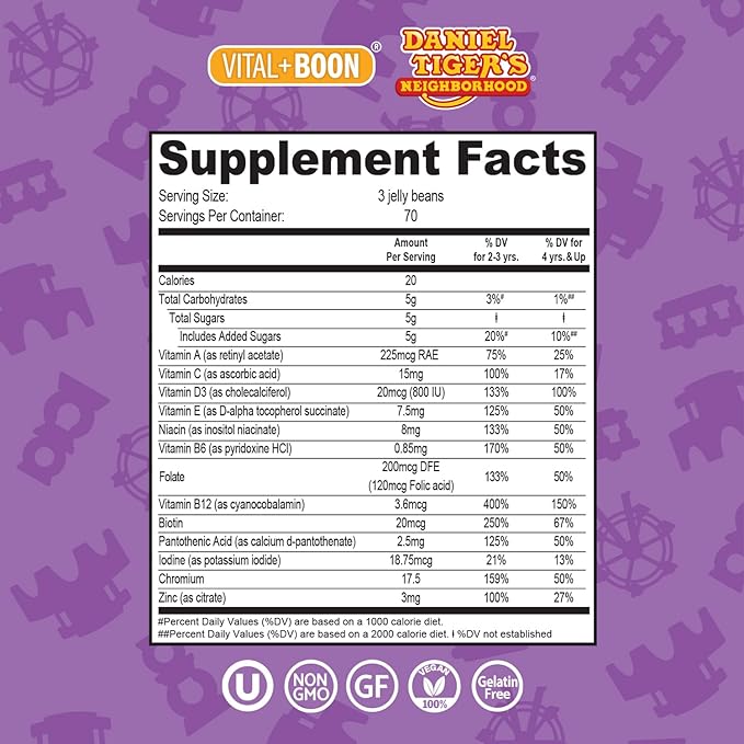 Daniel Tiger - Kids Multivitamin Jellybeans (210 Jellybean Bottle) Toddler 2+ & Kids Vitamins - 13 Essential Vitamins & Minerals to Support Bone Health, Energy, Immune Health & Eye Health - Non GMO