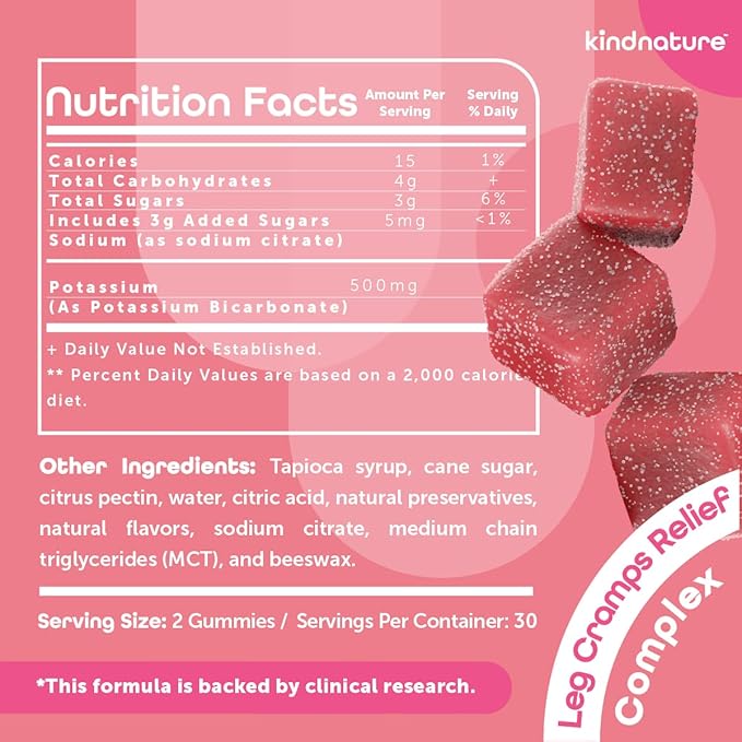 Kind Nature Potassium & Magnesium Gummies for Adults & Kids - Potassium Supplement 500mg & 1000mg Magnesium Citrate & 400mg Magnesium Glycinate Chewable Gummies