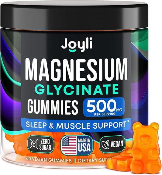 Magnesium Glycinate Gummies for Adults 500mg - Chewable Magnesium Glycinate for Kids Sleep, Glicinato De Magnesio para Mujeres, 60 Count