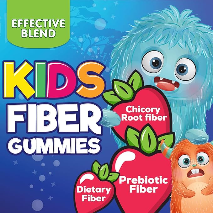 Fiber Gummies for Kids, Daily 4g Gummy Fiber Supplement, Prebiotic Digestive Health Support - Nature's Plant Based Soluble Fiber, Supports Regularity & Digestion for Kids Non-GMO - 60 Gummies