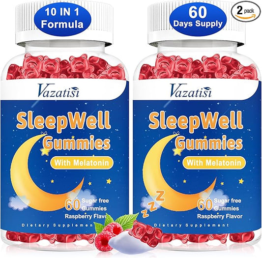 Sleep Gummies for Adults and Kids - Sugar Free Melatonin Gummies with Magnesium, L-Theanine, Vitamin B12, Vegan - 120 Raspberry Flavored Gummies