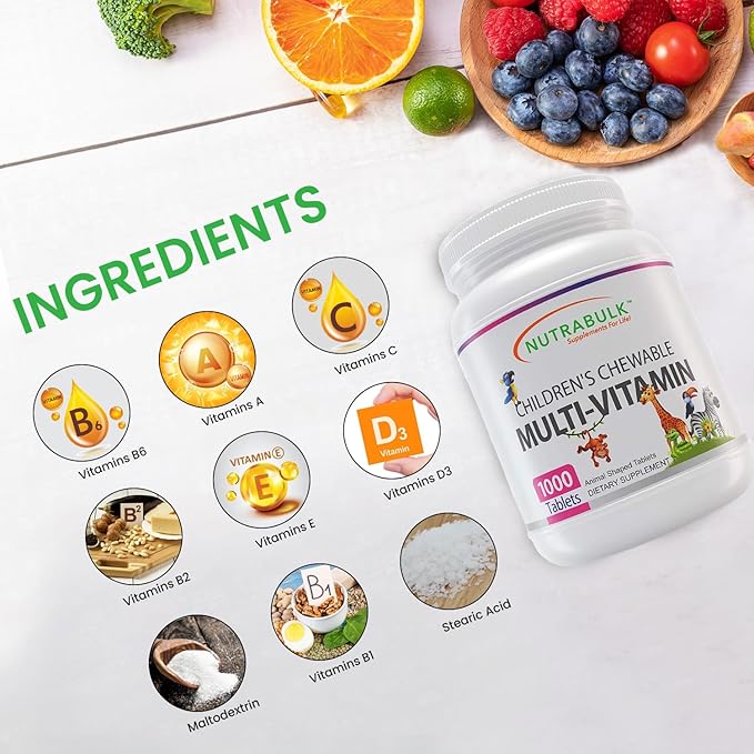 Children’s Chewable Multi-Vitamins - Promoting Kids' Overall Development - USA-Made, May Help to Support Immune, Bone, Brain & Overall Well Being- Vegan & Gluten Free - 1000 Cherry Tablets