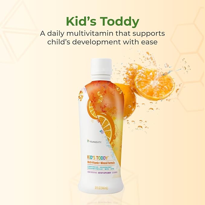 Youngevity Kid's Toddy™ - Mega Multivitamin for Kids & Children Age 2+ - 14 Vitamins, 10 Minerals, Phytonutrient Blend - Highly Absorbable - Great Tasting Orange 32 Fl Oz (Pack of 1)