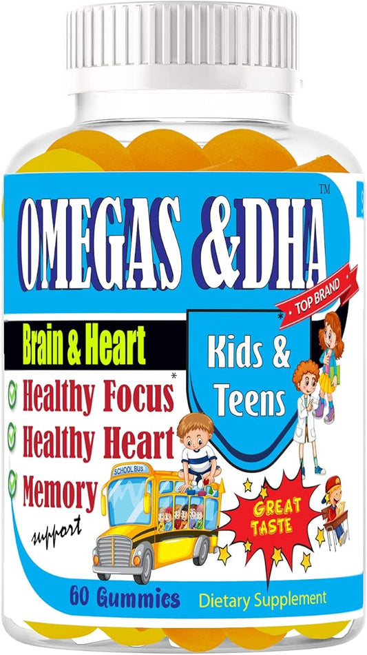 Omega Gummies Brain Supplements for Memory and Focus Support Brain Health Omega 3 EPA DHA for Kids and Teens Brain Memory and Cognitive Support 60 ct