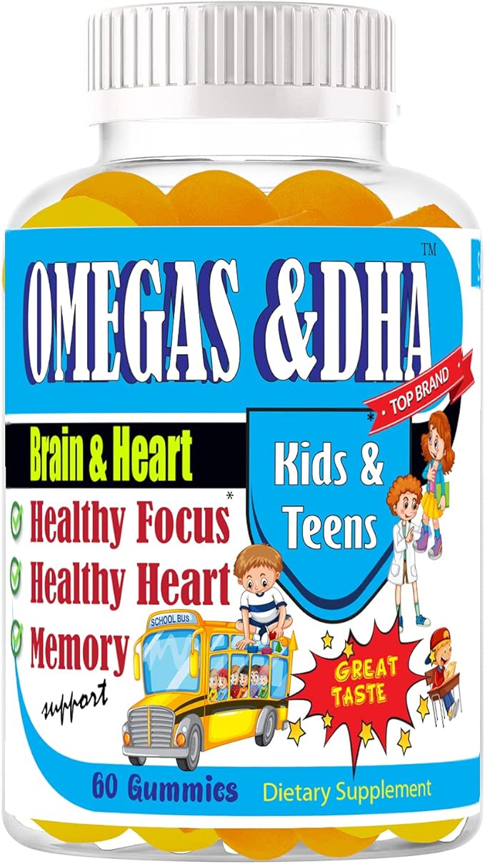 Omega Gummies Brain Supplements for Memory and Focus Support Brain Health Omega 3 EPA DHA for Kids and Teens Brain Memory and Cognitive Support 60 ct