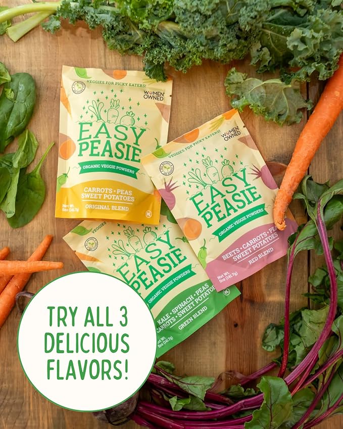 Easy Peasie Organic Veggie Powder Blends for Kids and Picky Eaters | Kids Greens Powder/Vegetable Powders including protein from green peas, spinach, and kale (Green 5oz Pouch)