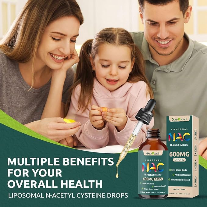 Liposomal Liquid NAC Supplement N-Acetyl Cysteine Drops, N Acetyl Cysteine 600 mg with Quercetin & Zinc for Adults & Kids, Liver & Lung Support, Antioxidant, Immune & Skin Health, 2 Fl Oz