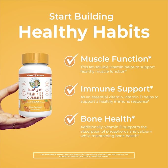 Vitamin D3 Gummies | 2 Month Supply | Adults & Kids Vitamin D Gummies | Immune Support Supplement | Vitamin D3 1000IU for Bone Health & Muscle Function | Vegan | Non-GMO | Gluten Free | 60 Count