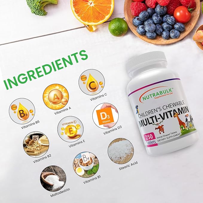 Children’s Chewable Multi-Vitamins - Promoting Kids' Overall Development - USA-Made, May Help to Support Immune, Bone, Brain & Overall Well Being- Vegan & Gluten Free - 250 Cherry Tablets