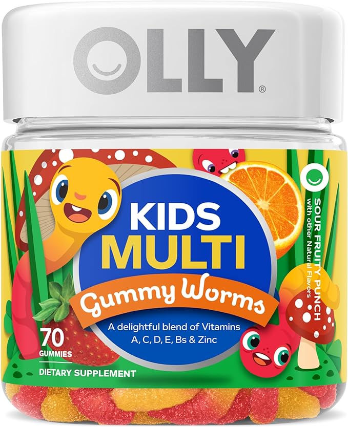 OLLY Kids Chillax, Magnesium Gummies Plus L-Theanine, Lemon Balm, Sherbet Flavor - 50 Count & Kids Multivitamin Gummy Worms, Overall Health and Immune Support, Vitamins and Minerals A, C, D