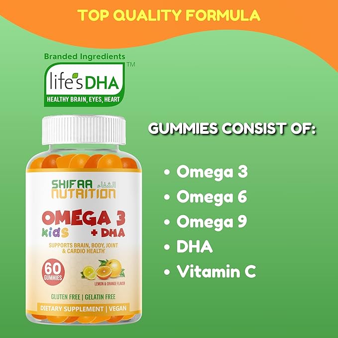 Gelatin Free Kids Omega 3 Gummies w/DHA 30 Servings. Plant-Based Omega 3 for Kids. Gluten Free & Non-GMO DHA Gummies. Children Omega 3 Gummies for Kids. Omega 3 Kids to Support Brain & Immune System