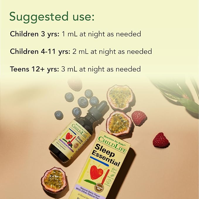 CHILDLIFE ESSENTIALS Sleep Essential - Melatonin-Free Sleep Aid for Kids, Natural Sleep Drops for Children 3+ with Passionflower & Valerian Root, Berry Flavor, 2 Fl Oz
