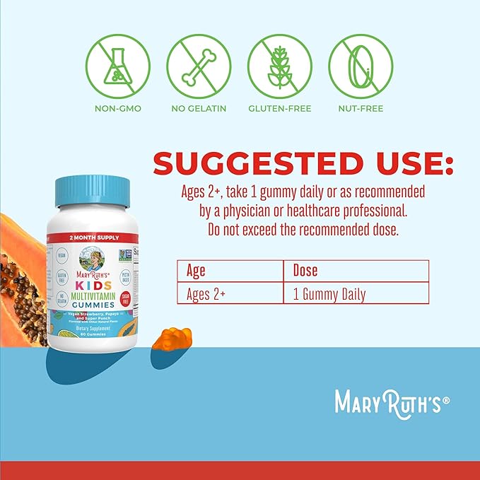 MaryRuth Organics Multivitamin (Strawberry) and Magnesium Calm Gummies (Hibiscus) for Kids | Clean Label Project Verified® | Vitamins for Overall Wellness and Sleep| Vegan, Non-GMO, Gluten Free