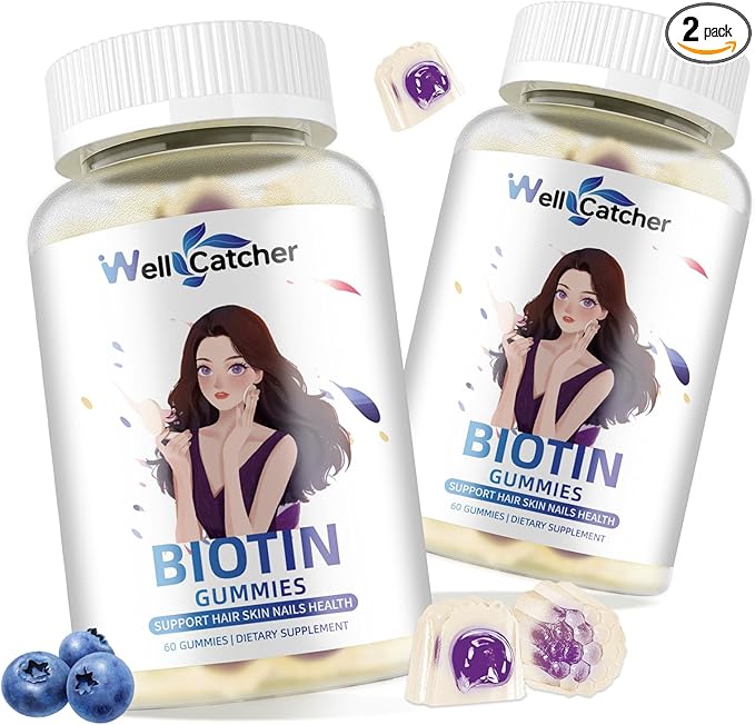 Biotin Gummies for Hair Growth - Biotin Gummies for Strong Hair Nail Skin with Multivitamin Sugar Free Vegan Chewable Hair Growth Gummy for Women Men Kids Blueberry Flavored 60-Day Supply