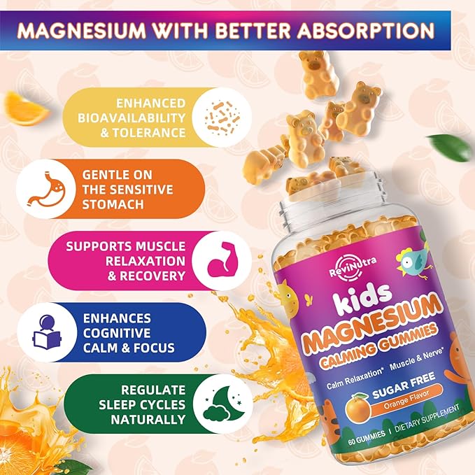 2 Pack Calm Magnesium Gummies for Kids - Magnesium Glycinate, L-Threonate Supplement for Sleep, Brain, Immune & Bone Health - Great Tasting Magnesium Gummies for Adults & Kids - Sugar Free Orange