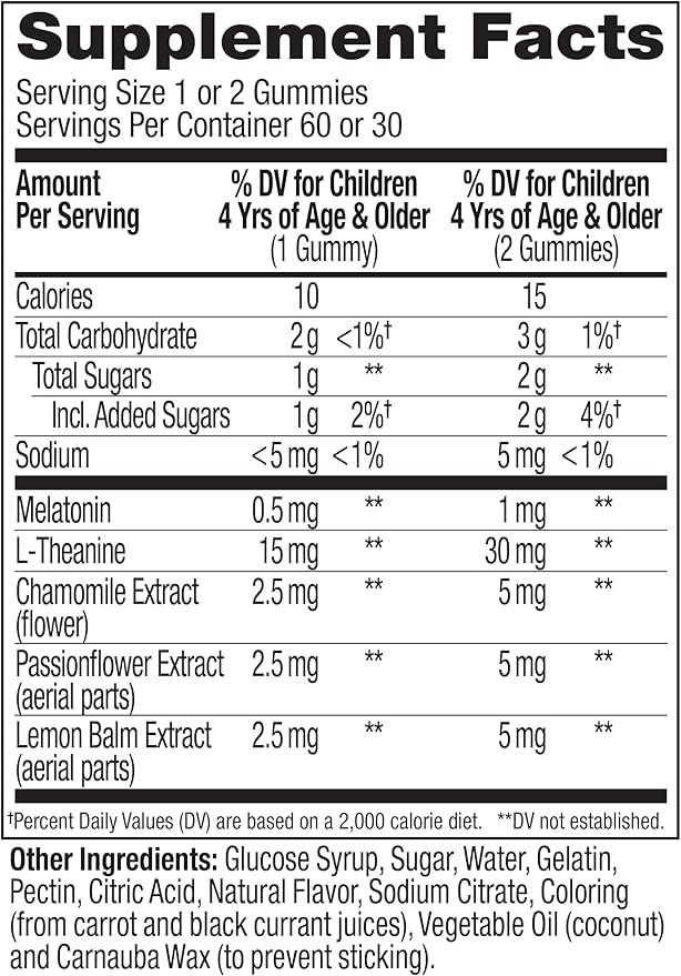 OLLY Kids Sleep Gummy, 0.5mg Melatonin, L Theanine, Chamomile, and Lemon Balm, Childrens Chewable Supplement, Occasional Sleep Support, Raspberry - 60 Count