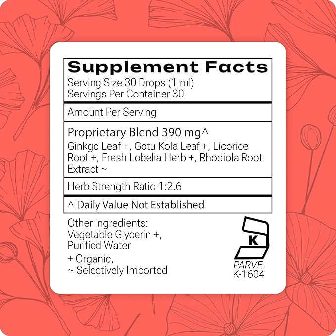 Grama Wellness - Focus & Attention Organic Kids Brain Vitamins & Cognitive Support Drops, ADHD Supplement with Ginkgo Biloba, Rhodiola, Gotu Kola, Licorice Root | Made in USA – 30 Servings