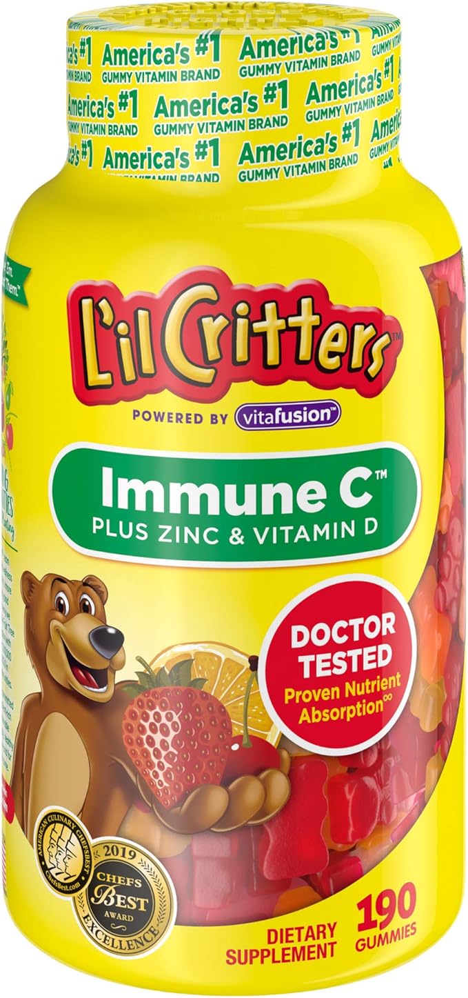 L'il Critters Kids Probiotic Digestive Gummy Grape Cherry Orange 60 Count and Immune C Vitamin Gummy Orange Lemon Cherry 190 Count Bundle