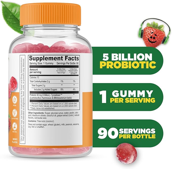 Lifeable Probiotics for Kids Gummies | 50mg (5 Billion) | Great Tasting Kids Probiotics Gummies | for Gut Health and Immune Support | Kids Probiotic Gummies for Boys and Girls | 90 Gummies