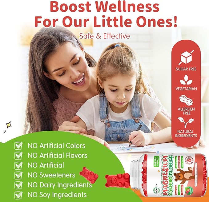 Magnesium Gummies for Kids - Magnesium Glycinate Gummies Complex with L-Theanine, Vitamin B6, D3 for Kids & Adults Calm, Sleep, Relaxation, Brain, Bones,Sugar Free Raspberry 60ct