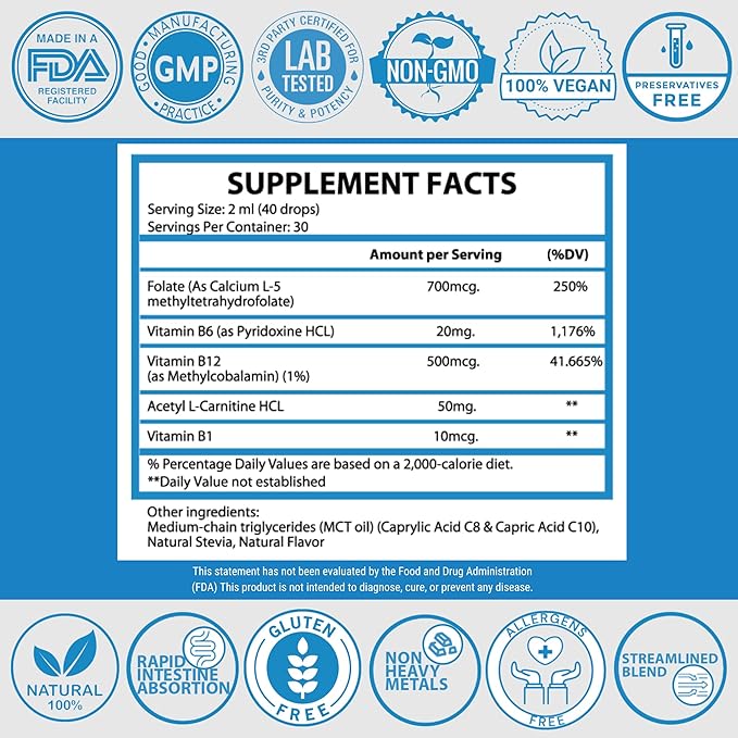 Focus Kids Enhances Clarity Liquid Drops | Acetyl L-Carnitine, Vitamin B1,B6,B12 & Folate | Sugar-Free, Vegan, Gluten-Free, Non-GMO | Cognitive & Attention Support | Advance Absorption | 2 Fl Oz
