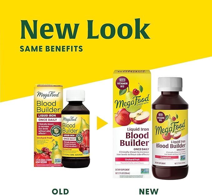 MegaFood Blood Builder Liquid Iron Supplement for Women, Men & Kids, Clinically Shown to Increase Iron Levels Without Constipation, Vegan, 7.7 Fl Oz (23 Servings)