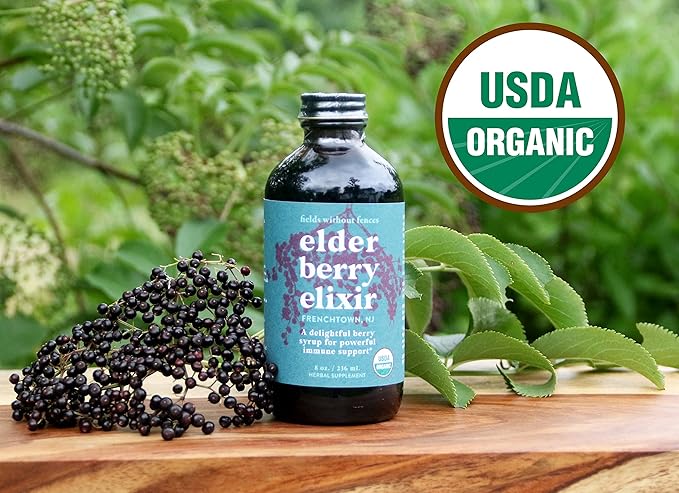 Elderberry Elixir – Immune Support for Adults & Kids – Certified Organic, Farm-Fresh Elderberry Syrup – Made in The USA (8 oz)