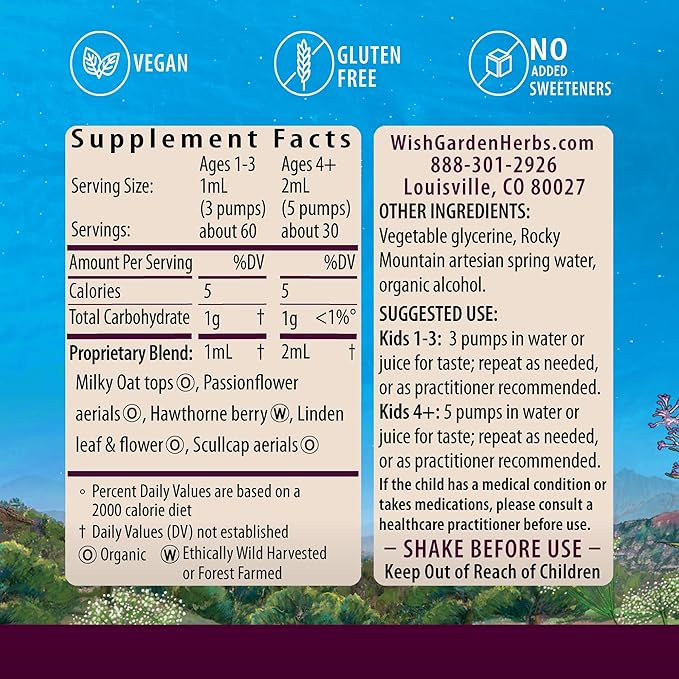 WishGarden Herbs Sleepy Nights for Kids - All-Natural Herbal Sleep Aid Tincture Without Melatonin, Organic Sleep Supplement with Passionflower & Scullcap, Supports Safe and Restful Deep Sleep, 2oz