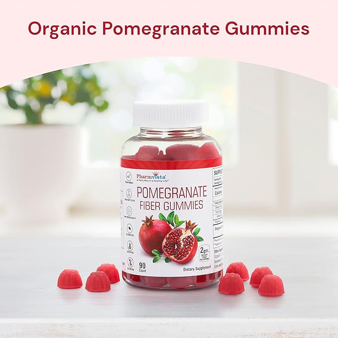 Pomegranate Fiber Gummies for Adults & Kids 100mg - Gluten Free Vegan Pomegranate Supplement Rich in Dietary Fiber Chewables Gummies- 90 Count