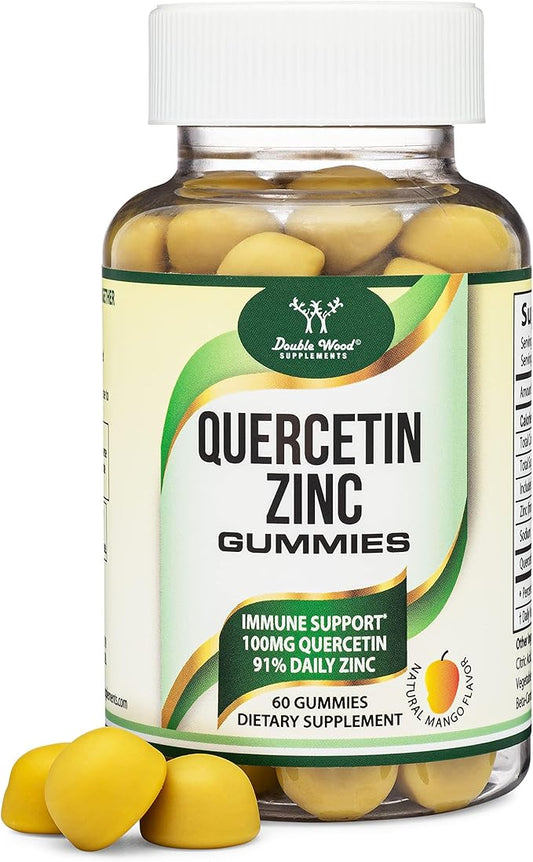 Quercetin Gummies with Zinc (100mg of Quercetin and 91% Daily Zinc per Serving) 60 Mango Flavored Chewable Immune Support Gummies for Adults and Kids (Non-GMO and Gluten Free) by Double Wood