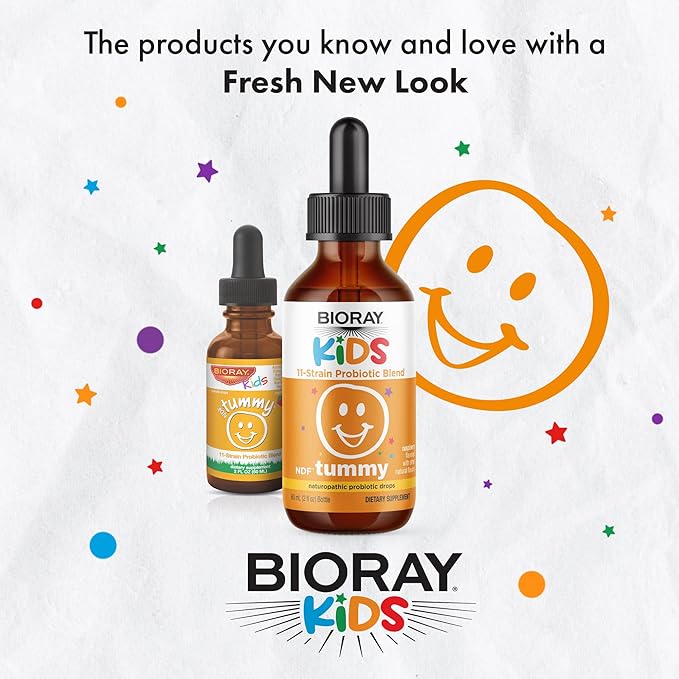 BIORAY Kids NDF Tummy, Raspberry - 4 fl oz (120 mL) - 11-Strain Probiotic Blend - Supports The Immune Response in The GI Tract - Non-GMO, Vegan, Gluten Free - Approx. 120 Servings