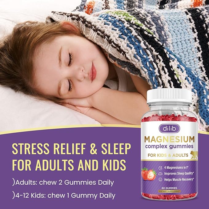 Magnesium Complex Gummies for Kids & Adults- Calm Chewable Gummies- Magnesium Glycinate, Taurate, Citrate, Malate, Supplement-Support Calm Stress Relief, Mood Vegan, Strawberry Flavor, 60 Gummies